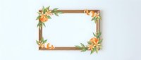 Wooden frame with orange flowers and green leaves in corners, suitable for invitations, greeting cards, and decorative design projects.