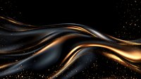 Luxurious black and gold flowing waves create elegant abstract background with shimmering particles and smooth curves against dark backdrop. Perfect for luxury designs.