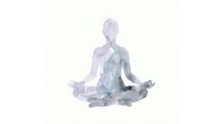 Silhouette of person meditating in lotus position with watercolor overlay effect, isolated on white background for wellness and mindfulness design projects.