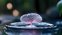 Ethereal water drop collision creating delicate mushroom-shaped splash with translucent crown formation against dark background, captured in high-speed macro photography.