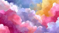 Vibrant watercolor clouds in pink, purple, orange and blue hues creating dreamy sky background for artistic projects and creative designs.