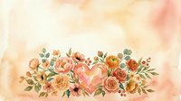Watercolor floral arrangement with a heart, roses, and greenery on a warm beige background, perfect for wedding or Valentine cards.