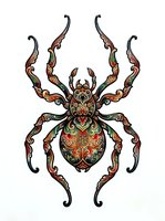 Ornate spider with intricate mandala patterns in warm tones, isolated on white background, suitable for textile design, tattoo inspiration, and decorative artwork applications.