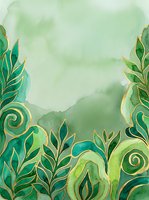 Watercolor botanical frame with green foliage and gold accents on soft background. Isolated design element suitable for invitations, greeting cards, and decorative projects.