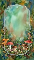 Watercolor forest frame with mushrooms, ferns and autumn foliage creating decorative border for invitations, greeting cards and seasonal designs.