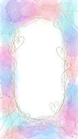 Watercolor pastel rainbow frame with gold heart border on white background for wedding invitations, greeting cards and romantic design projects.