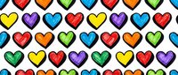Colorful heart pattern with vibrant rainbow hearts in rows. Seamless repeating design perfect for backgrounds, wrapping paper, textiles, and romantic projects.