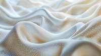 Luxurious white silk fabric with elegant folds and sparkles creates soft waves and gentle curves against neutral background, suitable for wedding and luxury designs.