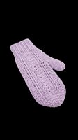 Pair of lavender knitted mittens with textured cable knit pattern, isolated on transparent background ready for t-shirt design, clipart, stickers, and print-on-demand products.