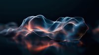 Abstract digital wave pattern with glowing orange and blue light effects on dark background, flowing dynamic lines creating futuristic technology visualization.