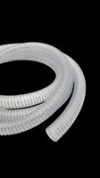 Coiled clear flexible reinforced spiral hose isolated on transparent background, ready for design use in catalogs, clipart, stickers, print on demand, and product presentations.