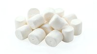 Fluffy white marshmallows isolated on white background, ready for design use in food packaging, confectionery advertising, and culinary projects.