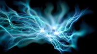Glowing electric lightning bolt with bright cyan and blue plasma energy effect on dark background, dynamic power concept for technology designs.