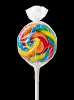 Colorful spiral lollipop with red, yellow, blue and orange swirls, isolated on transparent background. Ready for clipart, t-shirt designs, stickers, print-on-demand and sublimation projects.
