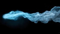 Ethereal blue smoke trail flowing horizontally against black background, creating mystical atmospheric effect with delicate swirls and wisps for creative design projects.