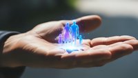Hands holding glowing holographic family figures representing protection, care and insurance concepts for healthcare and life coverage services.