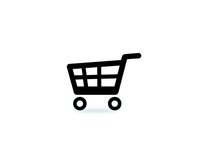 Simple black shopping cart icon isolated on white background for e-commerce websites, apps and retail design projects.