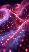 Abstract futuristic background with glowing pink and purple particles, dotted waves and bokeh effects. Perfect for technology presentations, digital art projects, and modern design layouts.