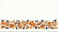 Silhouette cats walking among autumn leaves and branches, isolated on white background for seasonal design projects and fall-themed graphics.