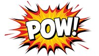 Comic book style POW explosion burst with red yellow flames isolated on white background for superhero designs and pop art graphics.