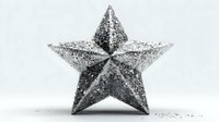 Silver glittery star decoration with sparkling texture isolated on white background for holiday designs, Christmas ornaments and festive projects.