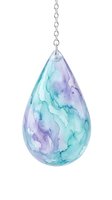 Watercolor teardrop pendant with purple and turquoise gradient swirls, suspended on silver chain. Isolated on white background, ready for jewelry design and product mockups.
