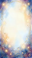 Celestial frame with golden ornamental borders, glowing suns, and stars on gradient blue and purple background. Isolated design element ready for invitations, greeting cards, posters, and digital projects.
