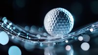 Golf ball with dynamic water splash and bokeh lights on dark background for sports and recreation concepts.