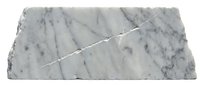White marble stone slab with natural gray veining and rough chiseled edges isolated on transparent background for architectural design projects.
