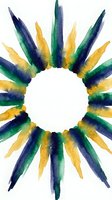 Watercolor sunburst frame with vibrant green and yellow brushstrokes radiating from center circle on white background for creative design projects.