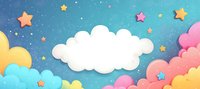 Dreamy sky with colorful paper cut clouds and stars on gradient blue background, perfect for children's room decor or party invitations.