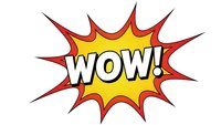 Comic book explosion burst with WOW text in bold letters on colorful starburst background isolated on white for graphic design and pop art projects.