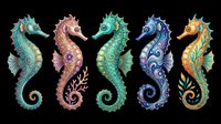 Ornate seahorses in vibrant colors isolated on transparent background, ready for t-shirt design, clipart, stickers, sublimation, and print-on-demand products.