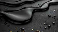 Abstract black liquid flowing with water droplets on dark textured surface creating elegant waves and ripples for modern design backgrounds.