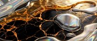 Abstract liquid metal surface with iridescent bubbles and golden cracks creating futuristic reflective texture for modern digital art and luxury design projects.