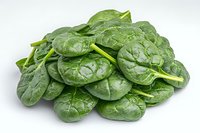 Fresh raw spinach leaves with bright green color and visible texture on white background, isolated healthy organic vegetable produce for cooking and salads.