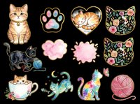 Cute cats and kittens collection isolated on transparent background, ready for t-shirt designs, stickers, clipart, sublimation and print-on-demand products.