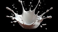 White liquid crown splash with droplets frozen in motion against black background, dynamic fluid movement captured in high-speed photography for advertising and product design.