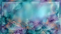 Abstract watercolor background with turquoise, purple and orange flowing colors in geometric frame for creative design projects and artistic presentations.