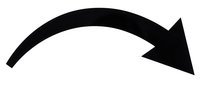 Black curved arrow pointing right on white background, isolated graphic element for presentations, infographics and directional design projects.