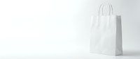 White paper shopping bag with handles on clean background for retail branding and commercial design projects.