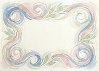 Watercolor swirl border frame with soft pastel colors and green leaves on cream background for wedding invitations and greeting cards.