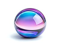 Luminous glass sphere with vibrant gradient colors from pink to blue, featuring smooth reflective surface and transparent effects on white background.