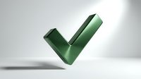 Green metallic checkmark symbol isolated on white background, suitable for web design, app interfaces, approval badges, and marketing materials.