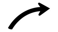 Black curved arrow pointing right on white background isolated for graphic design and presentation use.