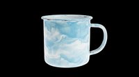 Vintage enamel mug with blue marble swirl pattern, isolated on transparent background, ready for t-shirt design, clipart, stickers, sublimation, and print on demand use.