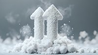 White powder substance shaped as two upward arrows on dark background with floating particles, symbolizing growth and success in business concept.