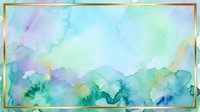 Watercolor landscape with soft pastel tones blending from purple and blue sky into green and yellow rolling hills, creating a serene, dreamy atmosphere suitable for backgrounds and design projects.