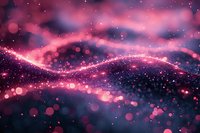 Magical pink and purple abstract background with glowing particles and light waves creating dreamy cosmic atmosphere. Blurred bokeh effect adds depth.
