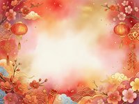 Lunar new year celebration background with red and gold lanterns, cherry blossoms, and traditional ornaments creating festive border frame for holiday greetings and seasonal promotions.